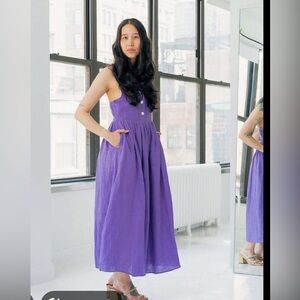 Lavender V-Neck Button Front Dress
